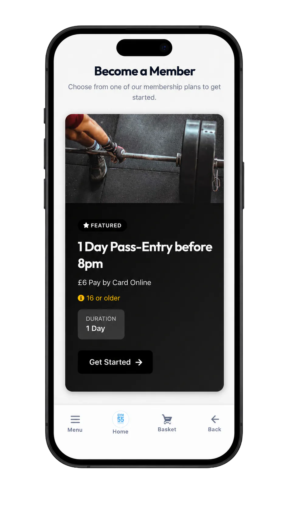 Gym55 app step 3: Choose your pass