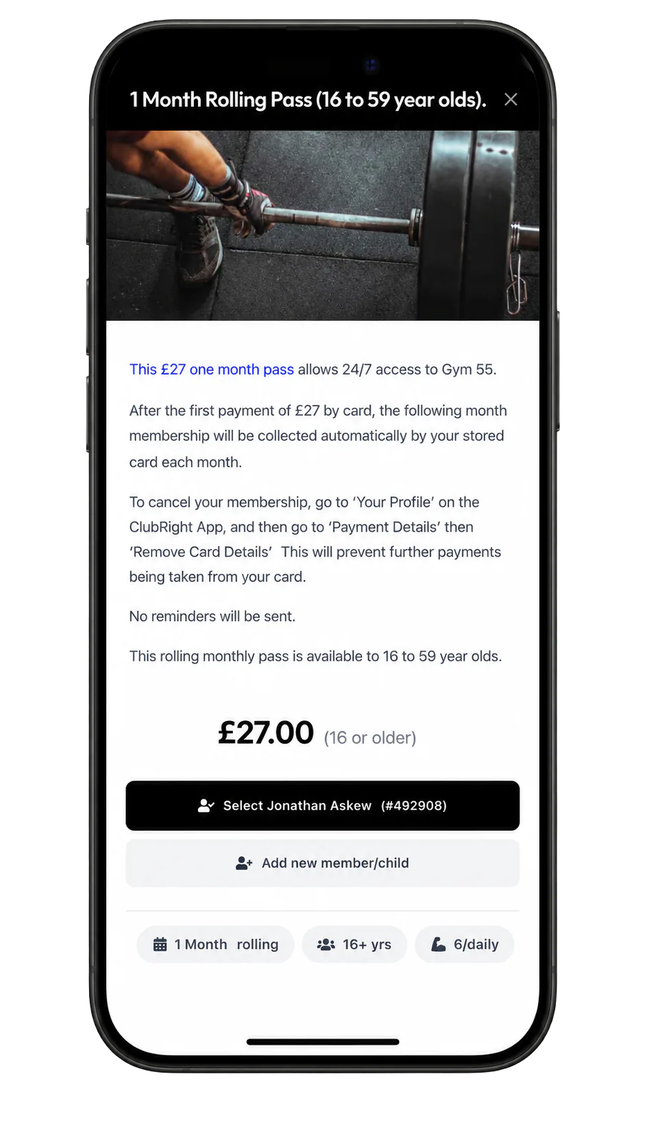 Gym55 app step 4: Review the details